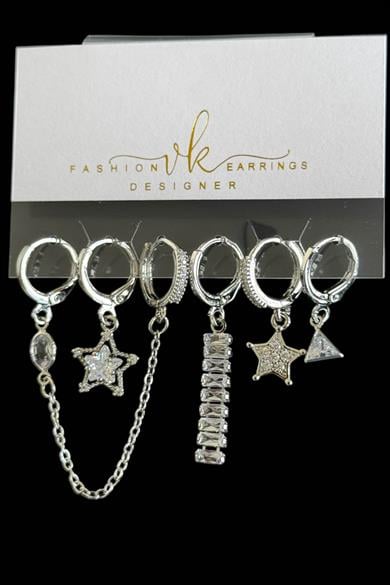 6lı Gümüş Renk Karışık Figürlü Küpe Set