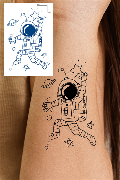 Astronot Figürlü 12 Saat Sonra Kararan Geçici Mini Dövme Tattoo