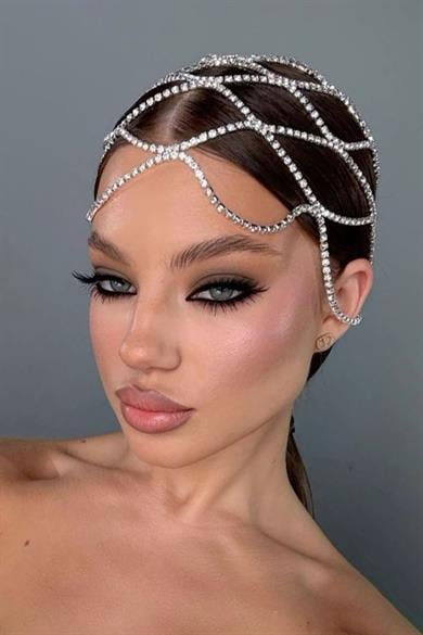 Gümüş Renk Taş Detaylı Saç Aksesuarı/Kına Aksesuarı