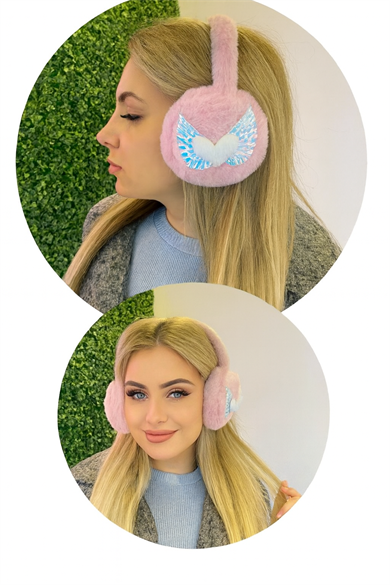 Pudra Renk Kalp Detaylı Peluş Kulaklık