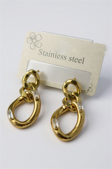 Altın Renk Zincir Detaylı Çelik Küpe (Çift)