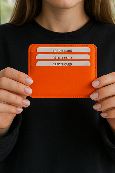 Turuncu Renk Deri Kadın Cüzdan/ Kartlık