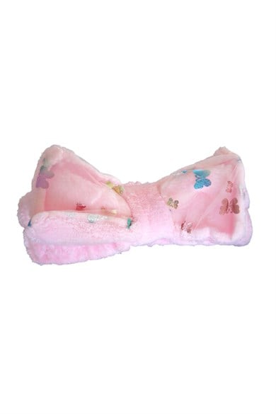 Açık Pembe Renk Kelebek Detaylı Kurdele Figürlü Peluş Saç Bandı