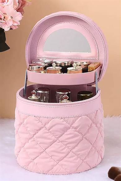 Pembe Renk İnci Detaylı Makyaj Ve Kişisel Bakım Çantası 