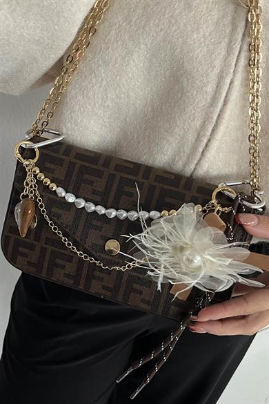 Kahverengi Karışık Figürlü Çanta Charm/ Anahtarlık