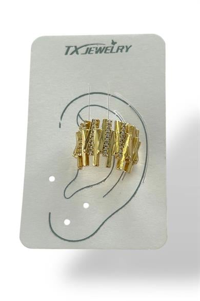 Altın Renk Taş Detaylı 14K Altın Kaplama TX Ear Cuff (Tek)