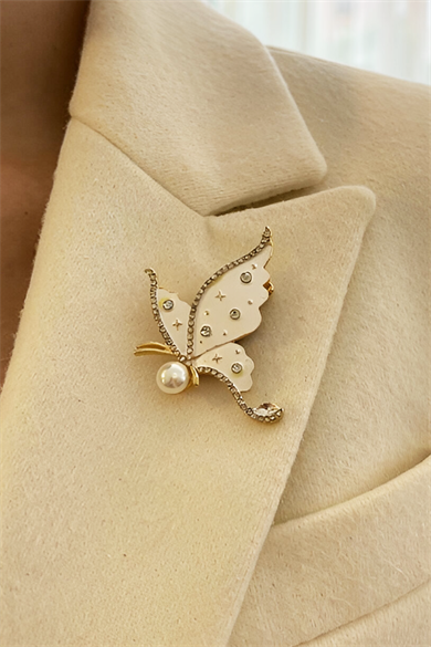 Kelebek Figürlü Taşlı Broş