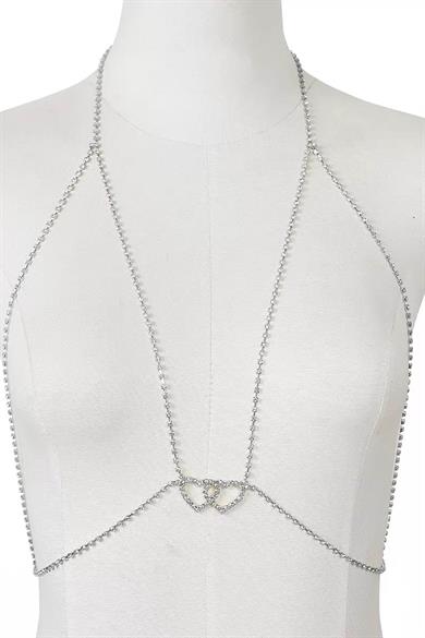 Gümüş Renk Taş Detaylı Kalp Figürlü  Tasarım Vücut Aksesuar