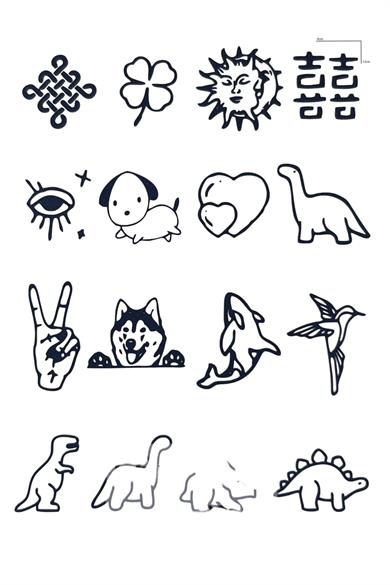 Karışık Figürlü 12 Saat Sonra Kararan Geçici Dövme Tattoo