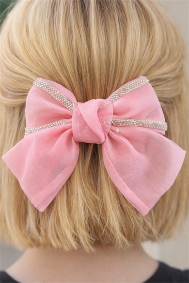 Pembe Renk Taşlı Kurdele Otomat Toka