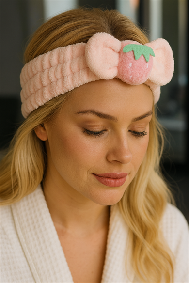 Pembe Renk Çilek Figürlü Peluş Saç Bandı