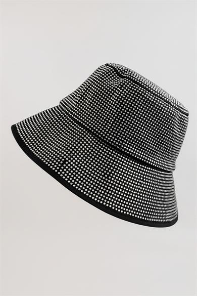 Siyah Renk Taşlı Bucket Şapka