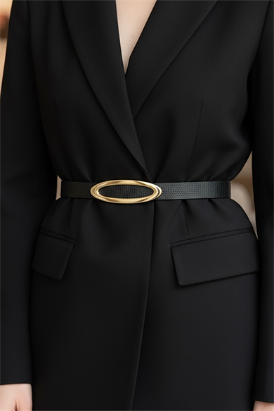 Altın Renk Deri Detaylı Kadın Kemer