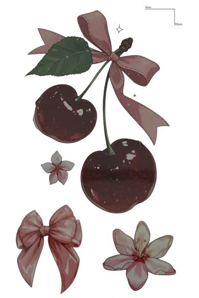 Kiraz Ve Kurdele Figürlü Mini Dövme Tattoo