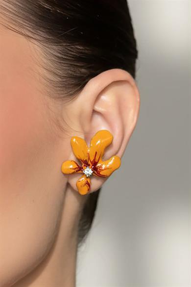 Gümüş Renk Çiçek Figürlü Taş Detaylı 14K Altın Kaplama TX Ear Cuff (Tek)