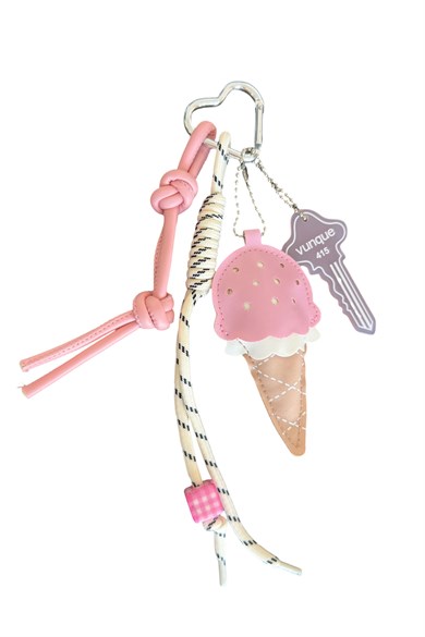 Pembe Renk Dondurma Figürlü Çanta Charm/ Anahtarlık