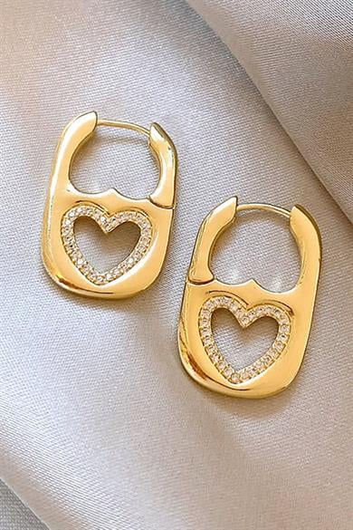 Altın Renk Kalp Figürlü Çelik Küpe (Çift)