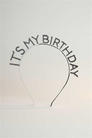 Gümüş Renk Its My Birthday Yazılı Taç