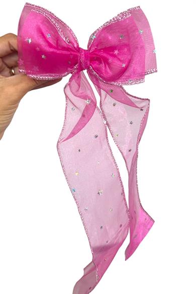 Fuşya Renk Yıldız Detaylı Kurdele Otomat Toka