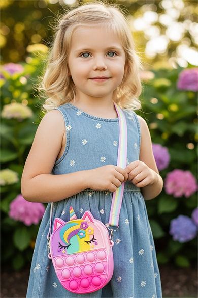 Lila Renk Unicorn Figürlü Çocuk Pop-İt Çanta