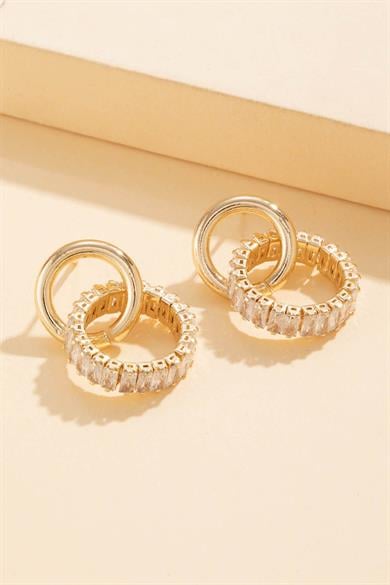 Altın Renk Taş Detaylı 14K Altın Kaplama Küpe (Çift)