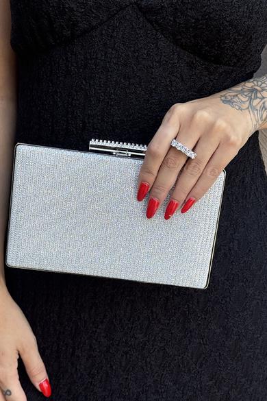 Gümüş Renk Simli Abiye Portföy Çanta