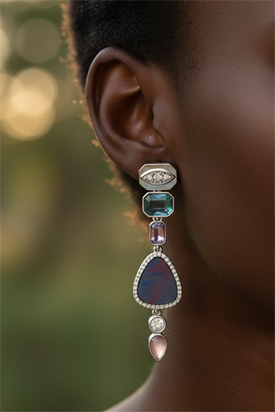 Gümüş Renk Taş Detaylı Küpe (Çift)