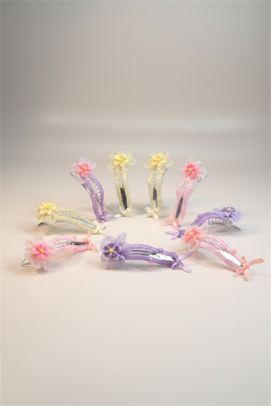 12li Karışık Renk Çiçek Figürlü Pens Toka Set