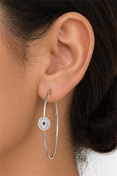 Gümüş Renk Göz Figürlü Taş Detaylı 14K Altın Kaplama Halka Küpe (Çift)