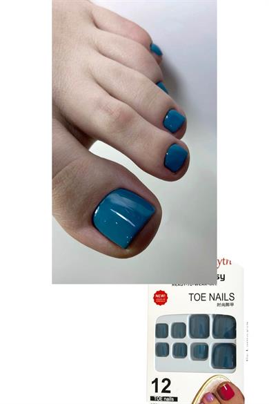 12li Mavi Renk Takma Tırnak Set (Yapıştırıcılı)