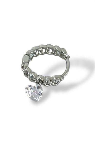 Gümüş Renk Taş Detaylı Çelik Halka Tragus/Kıkırdak Küpe/Piercing (Tek)