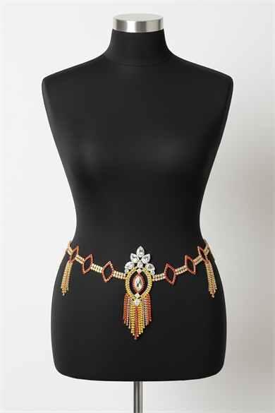 Altın Renk Taş Detaylı VİP Abiye Kemer