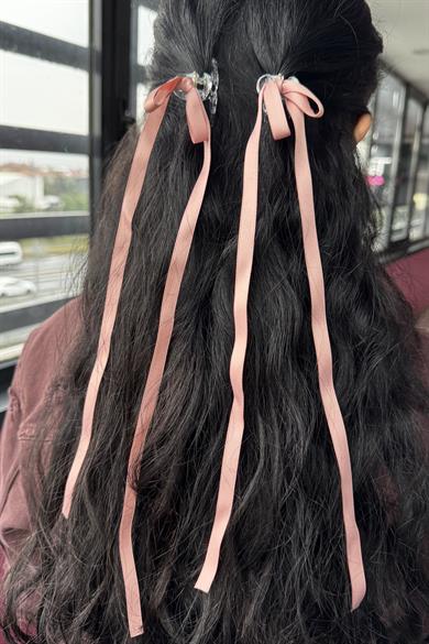 2li Pembe Renk Kurdele Detaylı Mandal Toka Set 