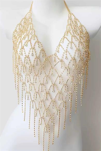 Altın Renk Taş Detaylı Bikini Üstü /Bralet /Vücut Aksesuarı