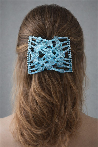 Mavi Renk Deniz Kabuğu Figürlü Tel Tarak Toka