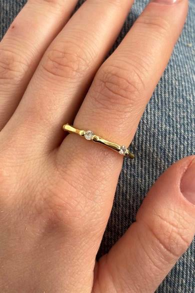 Altın Renk Taş Detaylı Ayarlanabilir Yüzük