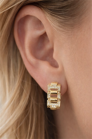 Altın Renk Taş Detaylı Çelik Xupıng Küpe (Çift)