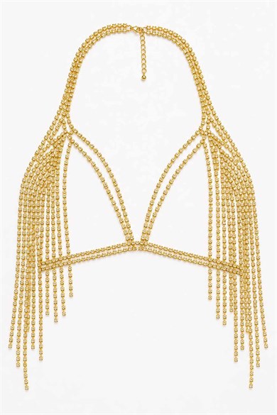 Altın Renk Taş Detaylı Bikini Üstü /Bralet /Vücut Aksesuarı