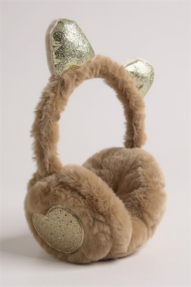 Kahverengi Kalp Figürlü Kulaklı Çocuk Peluş Kulaklık