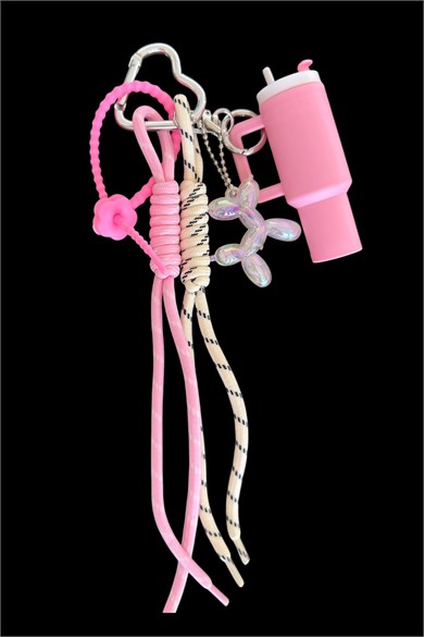 Pembe Renk Termos Detaylı Çanta Charm/ Anahtarlık