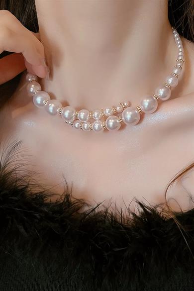 Beyaz Renk İncili Choker Kolye