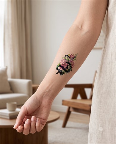 Yılanlı Gül Mini Geçici Dövme Tattoo