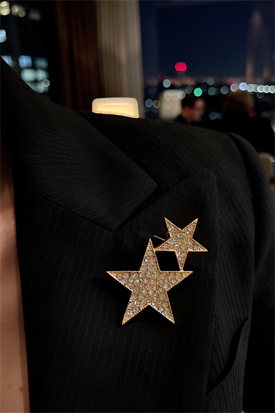 Altın Renk Yıldız Figürlü Taşlı Broş