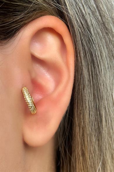 Altın Renk Taş Detaylı Çelik Halka Tragus/Kıkırdak Küpe/Piercing (Tek)