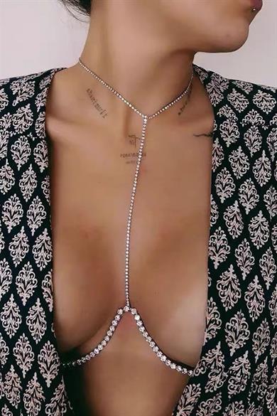 Gümüş Renk Taşlı Vücut Aksesuarı