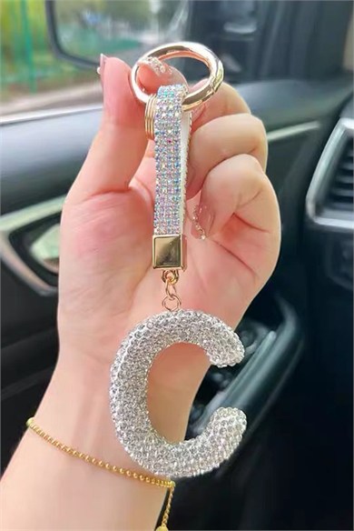 Beyaz Renk C Harf Taşlı Çanta Charm/ Anahtarlık