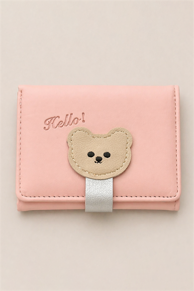 Pembe Renk Ayıcık Figürlü Cüzdan/Kartlık