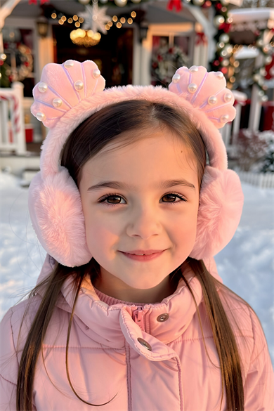 Pembe Renk Midye Figürlü İnci Detaylı Peluş Kulaklık