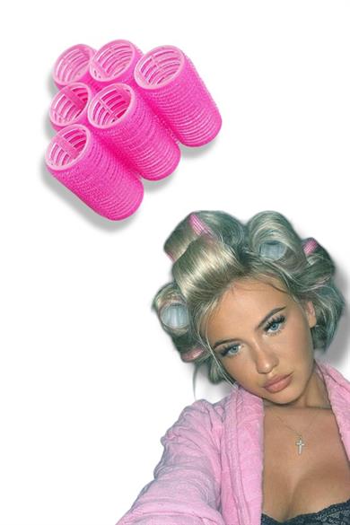 Fuşya Renk 6 Adet Bigudi Cırtlı/ Yapışkanlı Saç Bigudisi /Orta Boy