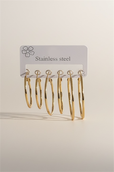 Altın Renk 6lı Halka Detaylı Çelik Küpe Set